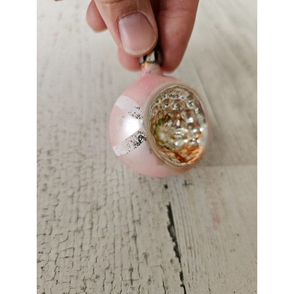 Vintage pink indent reflector mini ball ornament purple Xmas tree